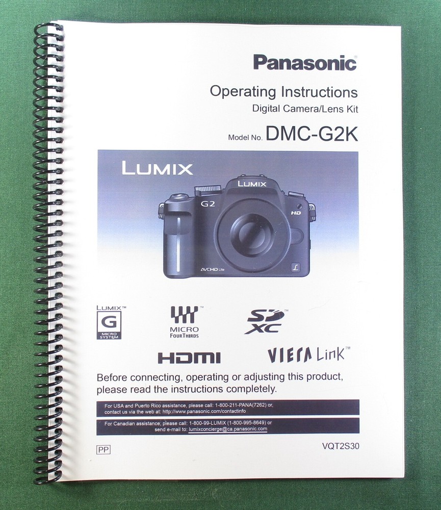 Panasonic Lumix DMC-G2K Owner’s Manual: 220 Pages Full Color & Protective Covers