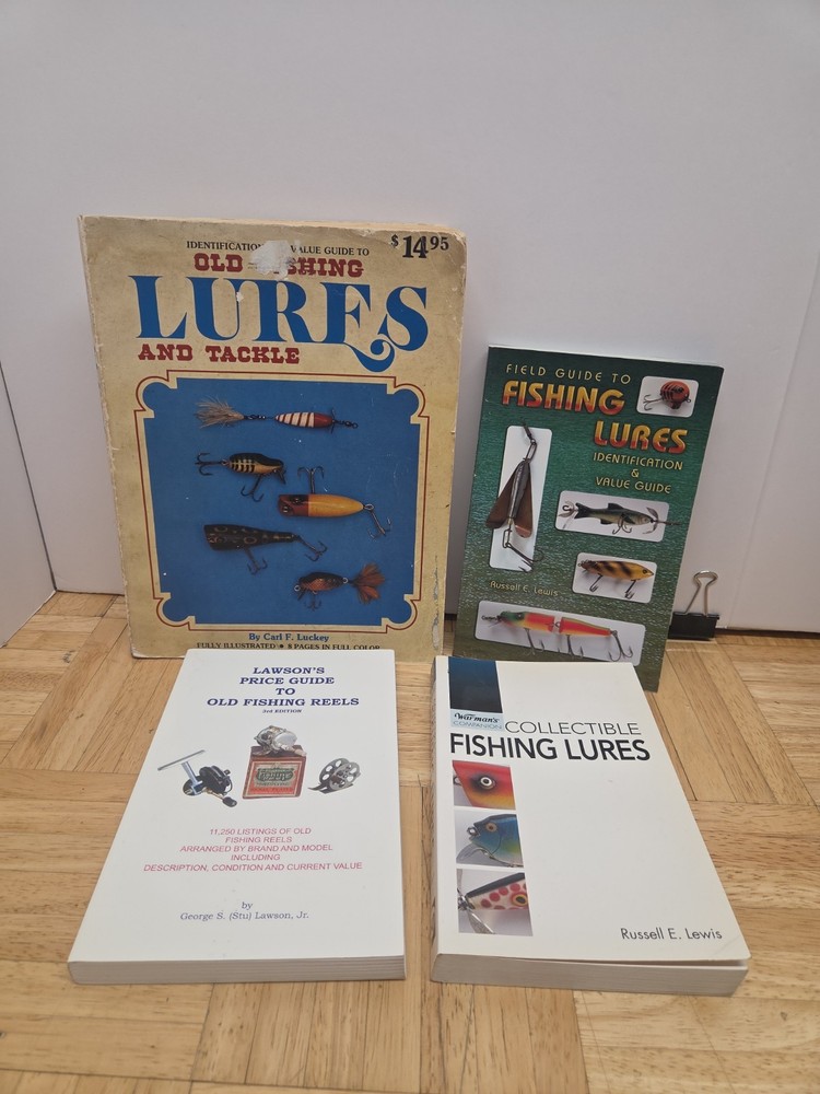 Vintage Fishing Lure & Reel Reference Books Lot (4) ID Value Guides Luckey Lewis