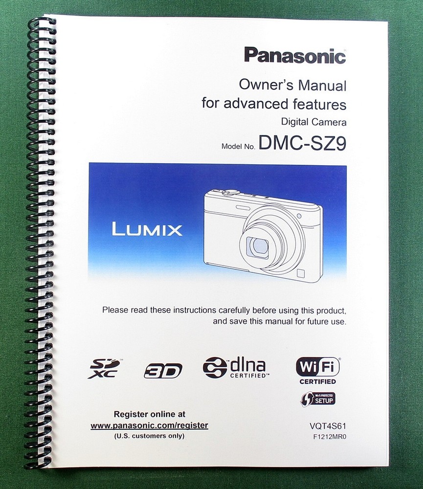 Panasonic Lumix DMC-SZ9 Advanced Instruction Manual: 223 Pages & Clear Covers!