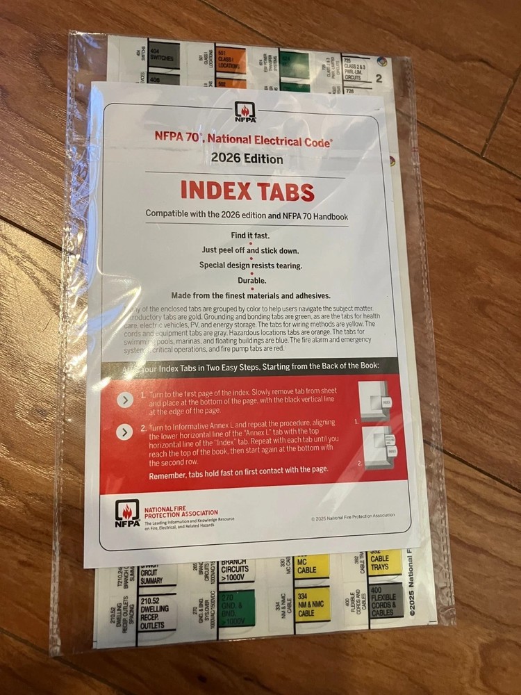 NFPA 70 NEC 2026 Edition INDEX TABS – National Electrical Code