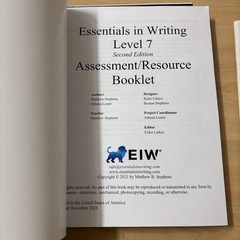 Lot 3 EIW Essentials in Writing Level 7 Assessment Student Book Teacher Handbook