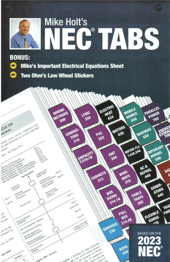 2023 Mike Holt’s NEC Tabs (Color Coded) with 2 Ohm’s Law Stickers Pamphlet