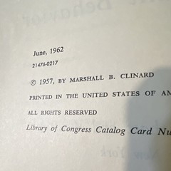 Sociology of Deviant Behavior Marshall B. Clinard HC Holt Rinehart Winston 1962