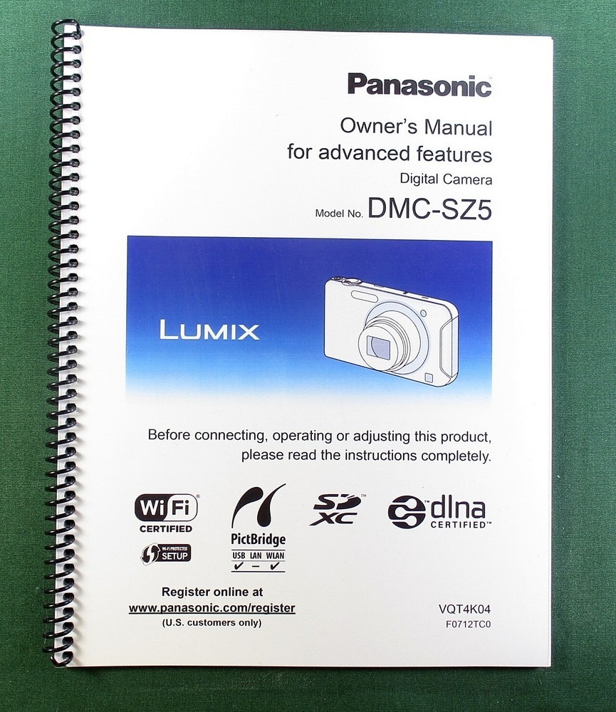 Panasonic Lumix DMC-SZ5 Advanced Instruction Manual: 185 Pages & Clear Covers!