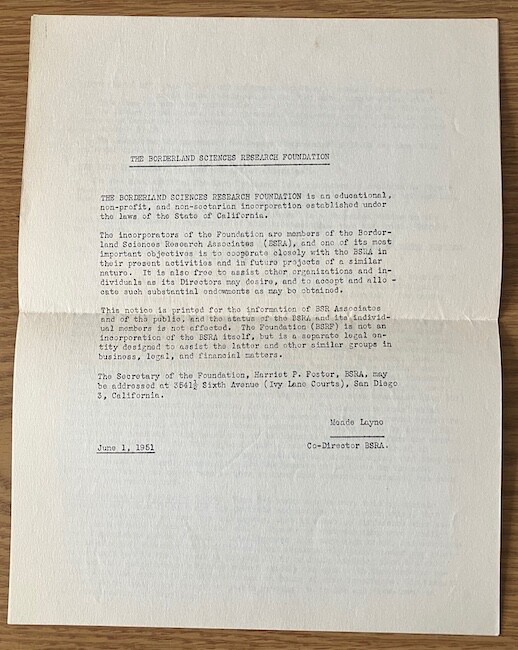 Round Robin. “Borderland Sciences Research Associates” 3 – sheets, as shown.