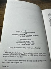 Uniform Plumbing Code 1988 – International Conference of Building Officials