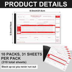10 Pack Driver Daily Log Book 8.5″ x 5.5″ Log Book with Detailed Driver Vehicle