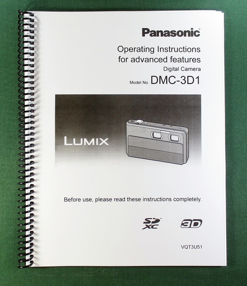 Panasonic DMC-3D1 Advanced Instruction Manual: full Color & Protective Covers!