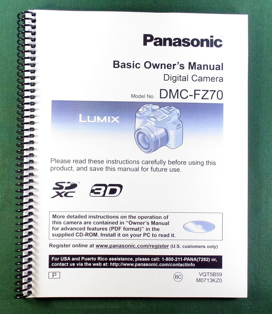 Panasonic Lumix DMC-FZ70 Basic Owner’s Manual: 34 Pages & Protective Covers!