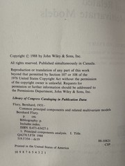 Common Principal Components and Related Multivariate Models Bernard Flury 1988