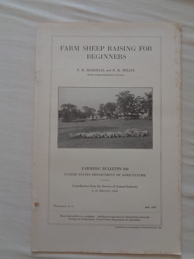 Farm Sheep Raising for Beginners by Marshall Millin 1917 Farmers Bulletin 840 US