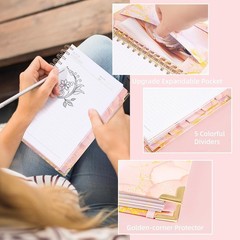 5 Subject A5 Spiral Notebook College Ruled 240 Pages Lined Journal Pink Marble
