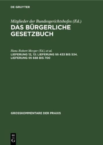 Lieferung §§ 433 Bis 534. Lieferung §§ 688 Bis 700 (Hardback)