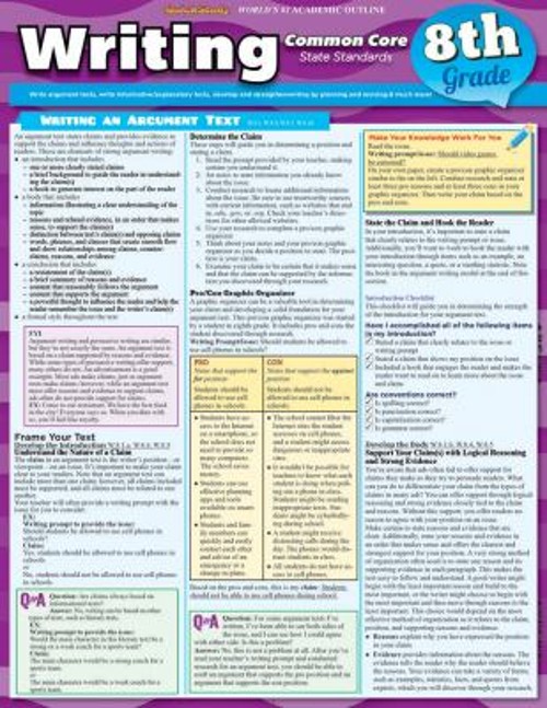 Writing Common Core 8th Grade : A QuickStudy Laminated Reference