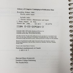 Electric Motor Repair Third Edition by Rosenberg & Hand Spiral Bound Textbook