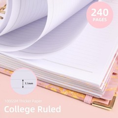 5 Subject A5 Spiral Notebook College Ruled 240 Pages Lined Journal Pink Marble