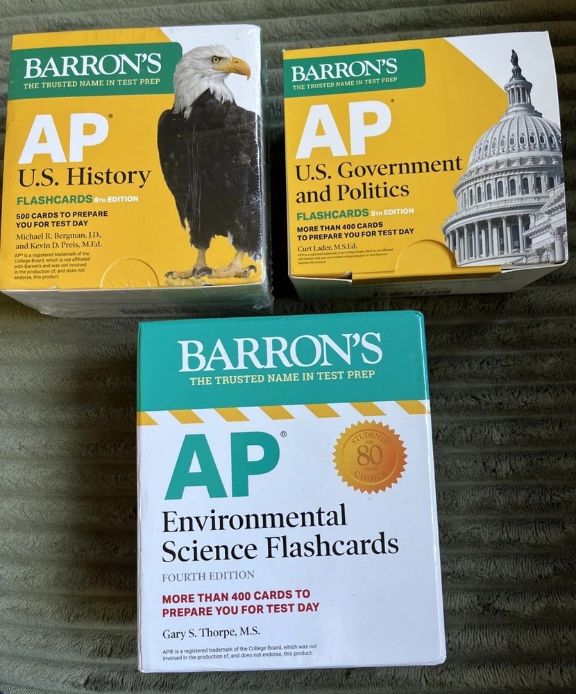 Lot of 3 BARRONS AP Environmental Science Flashcards 4th Edition + US History