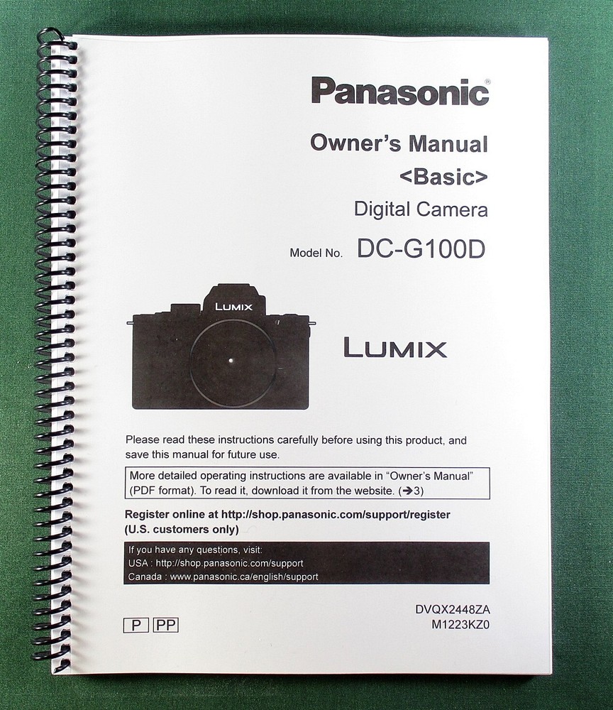 Panasonic DC-G100 Basic Owner’s Manual: Full Color & Protective Covers!