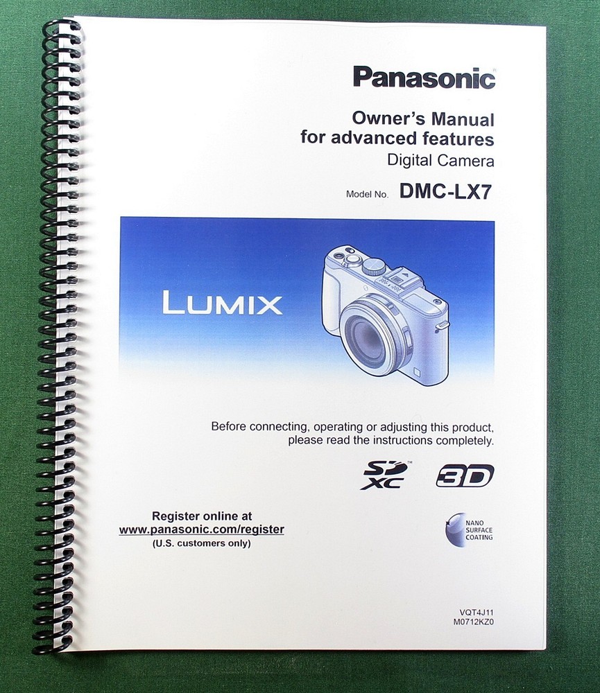 Panasonic Lumix DMC-LX7 Advanced Instruction Manual: 226 Pages & Clear Covers!
