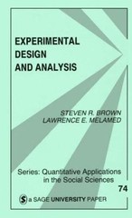 Experimental Design and Analysis (Quantitative Applications in the Social Scienc