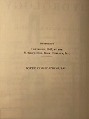 Hydrology Edited by Oscar E. Meinzer 1942 Dover Publications