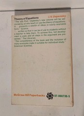THEORY OF EQUATIONS By James Victor Uspensky 1948 McGraw-Hill Softcover