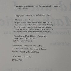 Advanced Mathematics An Incremental Development Saxon Second Edition 2003 Hardco