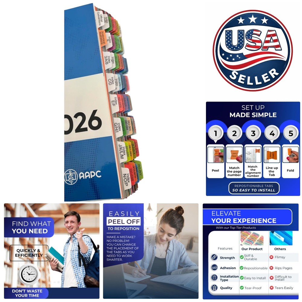 Laminated Color-Coded Tabs for ICD-0-PCS AAPC Expert 2026 – Repositionable!