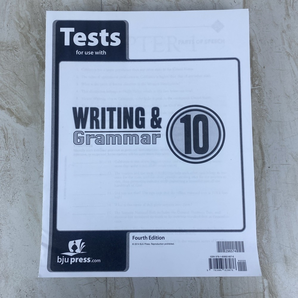 BJU Writing And Grammar 10 Student Tests 4th Edition Bob Jones UNUSED