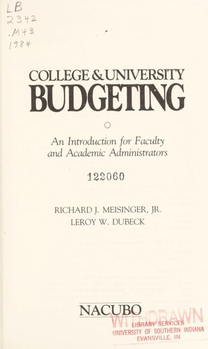 College & University Budgeting: An Introduction for Faculty and Academic Adminis