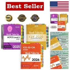 Index Tabs for AMA CPT Book, ICD-10 Code, HCPCS Level II, 3-Set Bundle 2026/2025