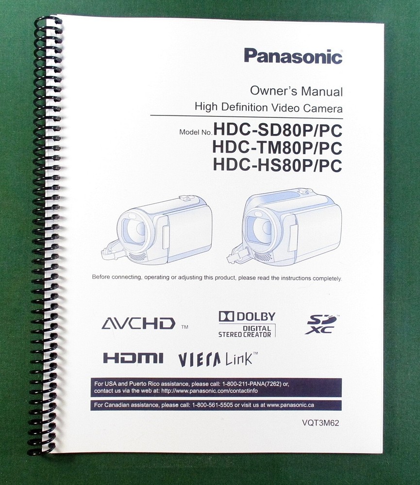 Panasonic HDC-SD80P TM80P HS80P Instruction Manual: 160 Pages & Clear Covers!