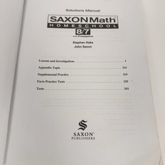 Saxon Math 8/7 Solutions Manual – ISBN 9781591413288 Homeschool Curriculum