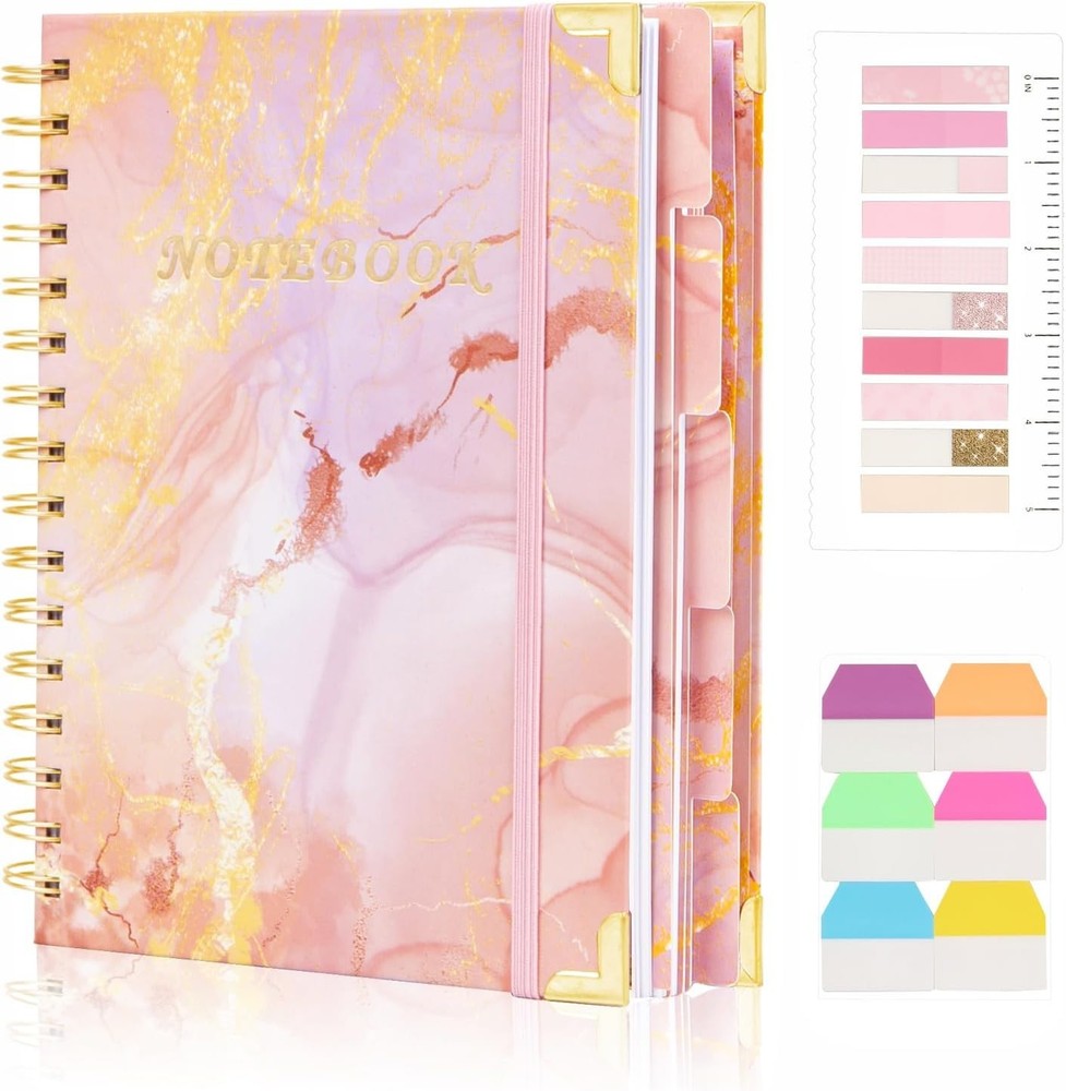5 Subject A5 Spiral Notebook College Ruled 240 Pages Lined Journal Pink Marble