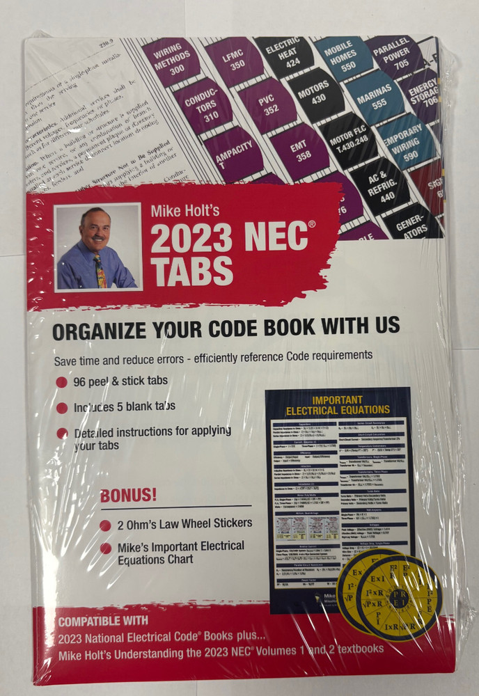 2023 Mike Holt’s NEC Tabs with 2 Ohm’s Law Stickers & Electrical Equations