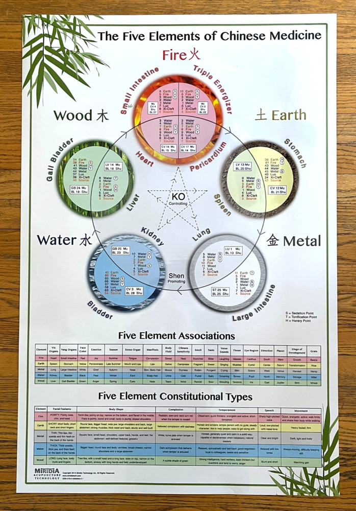 Laminated Wall Chart The Five Elements of Chinese Medicine Miridia Acupuncture
