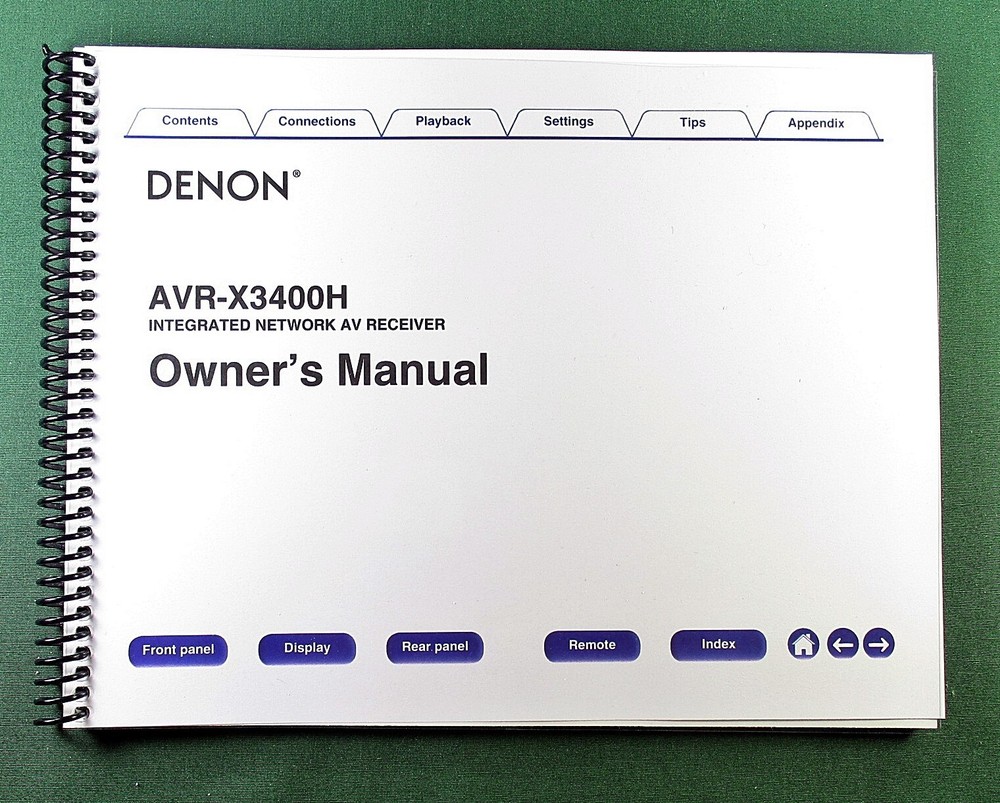 Denon AVR-X3400H Instruction Manual: Full Color 288 Pages & Protective Covers!