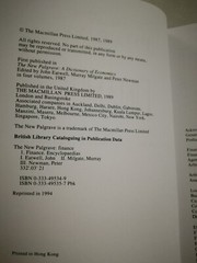 Finance: The New Palgrave edited by J Eatwell, M Milgate & P Newman 1994