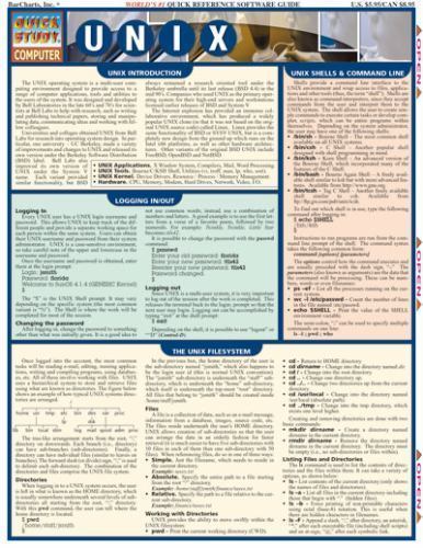 Unix; Quick Study Computer – pamphlet, Inc BarCharts, 1572223979, new