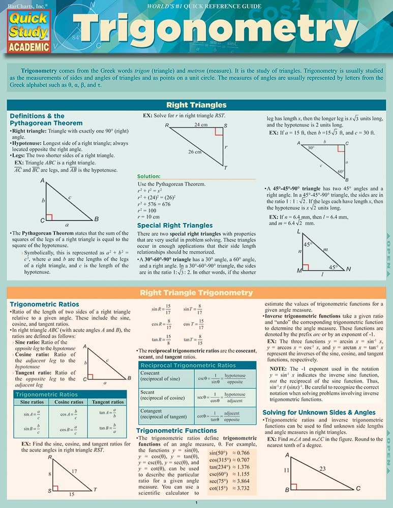 Trigonometry: a QuickStudy Laminated Reference Guide (Quick Study Academic)