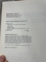 Mechanics of Small Engines – Hard back – Atkinson, Michael L. – Copyright 1990