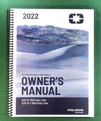 2022 Polaris RZR XP 1000 High Lifter Owner’s Manual: 188 pages & Clear Covers!