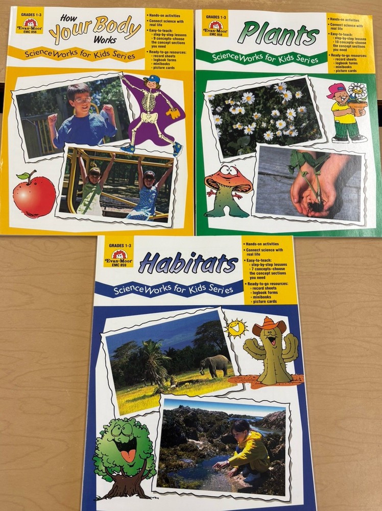 Lot Of 3 Science Work For Kids Series: Habitats, Plants, Your Body Grades 1-3