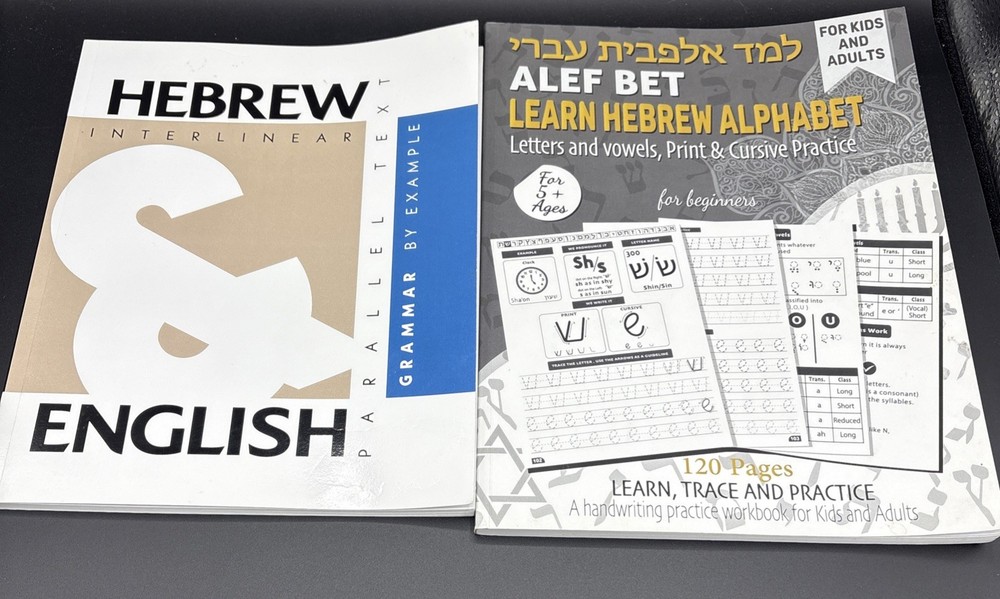 Lot 2 Hebrew Grammar By Example: Parallel Texts, Learn Hebrew Alphabet 120 Pages
