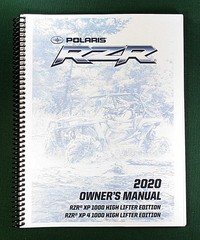 2020 Polaris RZR XP 1000 High Lifter Owner’s Manual: 186 pages & Clear Covers!