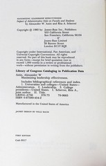 Maximizing Leadership Effectiveness Astin Scherrei 1980 First Ed Jossey-Bass