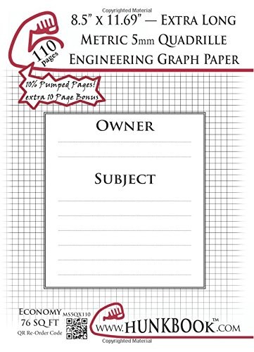 ENGINEERING GRAPH PAPER (MS5QX-110 PAGES): METRIC 5MM By Mighty Hunkbook **NEW**