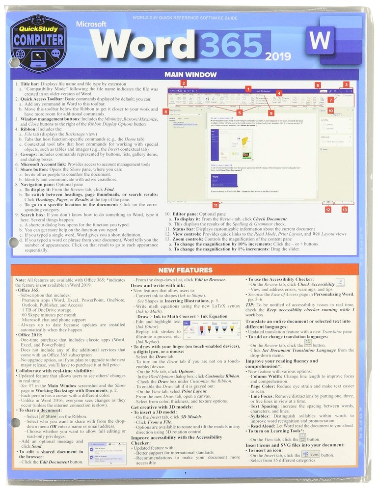 Microsoft Word 365 2019: A Quickstudy Laminated Software Reference Guide