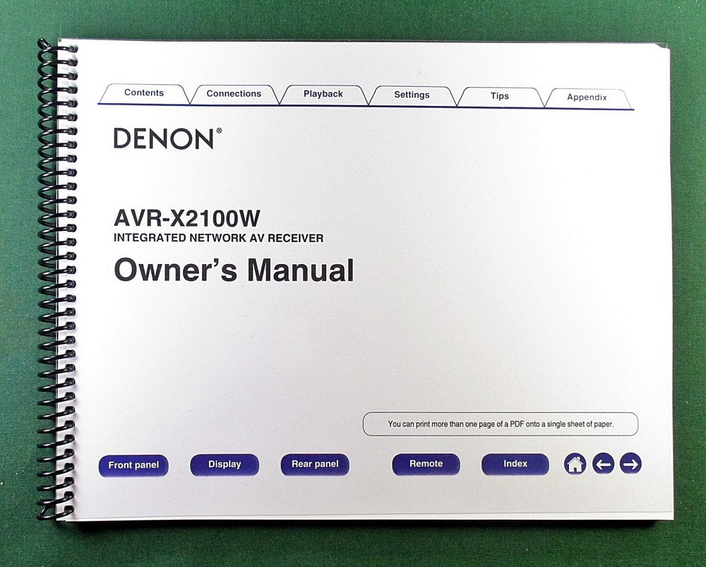 Denon AVR-X2100W Instruction Manual: Full Color 271 Pages & Protective Covers!