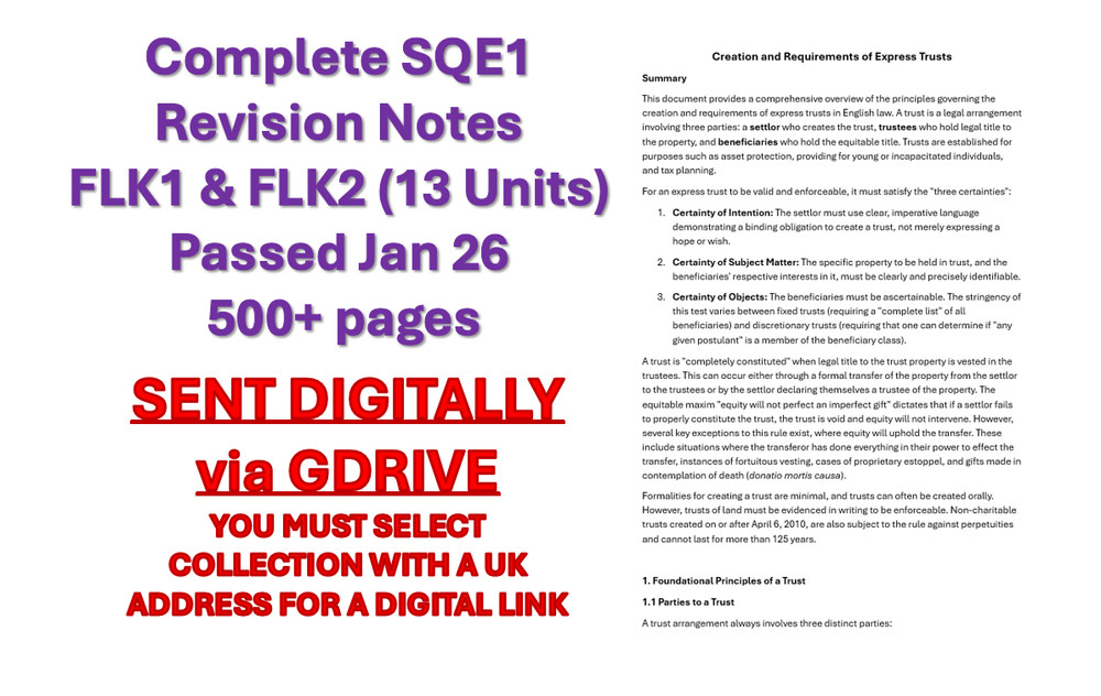 Digital SQE1 (FLK1 & FLK2) Complete Revision Notes – Passed Jan 26 – 500 pages